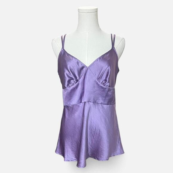 VTG Y2K Express Design Studio Lavender Purple Shiny Silk V Neck Cami Top M - Picture 3 of 7